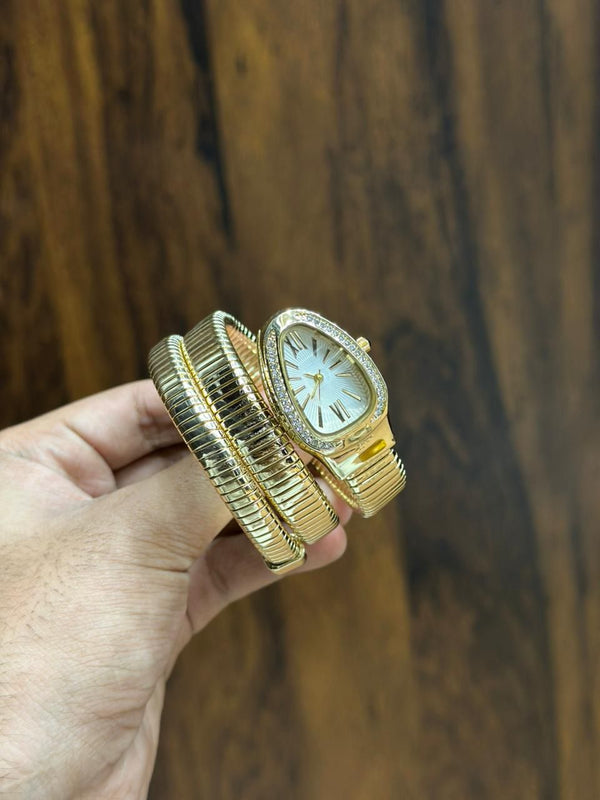 Bvlgari Serpenti Style Ladies Snake Watch – Gold Coil Bracelet | Multi-Color Dial