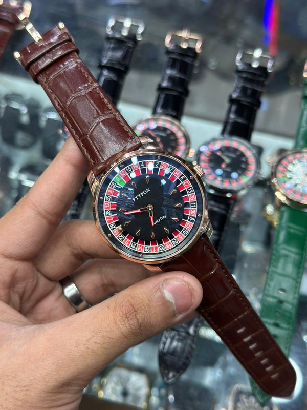 FTTPON Casino Roulette Wheel Watch – Lucky Day Dial | Multi-Color Leather Strap