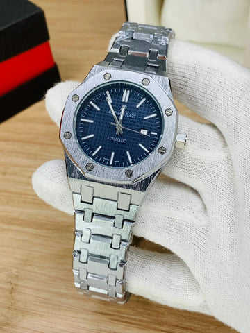 Audemars Piguet Royal Oak Style Watch – Black & Blue Dial | Brushed Steel Bracelet